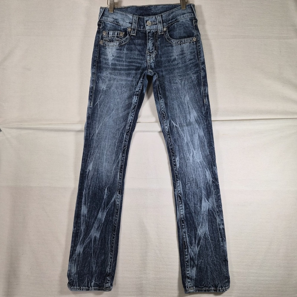 True Religion World Tour Jeans Women's 27 Blue Distressed Straight‎ Leg